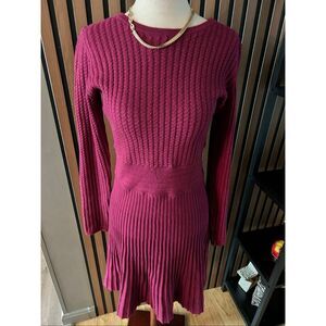 Loft Wool Blend Sweater Dress size small Pleated Skirt Maroon Red long sleeve